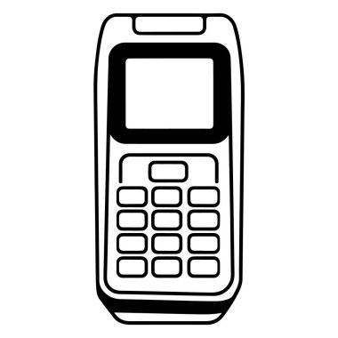 Çeşitli dijital ve yazdırma tasarımları için uygun bir ödeme terminali tasvir eden temiz ve minimalist ana hatlı vektör simgesi.