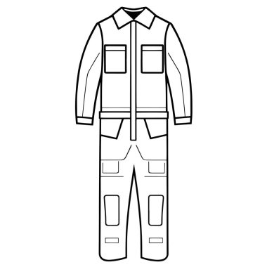 Vektör biçiminde sıkı güvenlik iş giyimi ana hatları, işyeri güvenliği grafikleri için mükemmel.