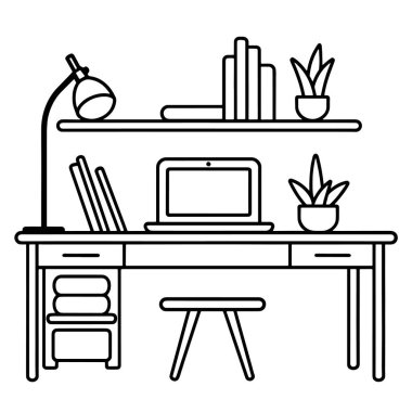 Bir masa simgesinin basitleştirilmiş taslağı, çalışma veya üretkenlik kavramları için uygundur.