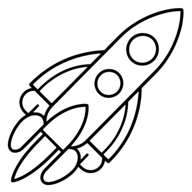 Bir roket simgesinin basitleştirilmiş taslağı, uzay ve teknoloji kavramları için idealdir.