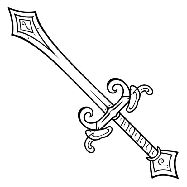 Esquema Limpio Ilustración Una Espada Perfecto Para Logos Fantasía — Vector de stock