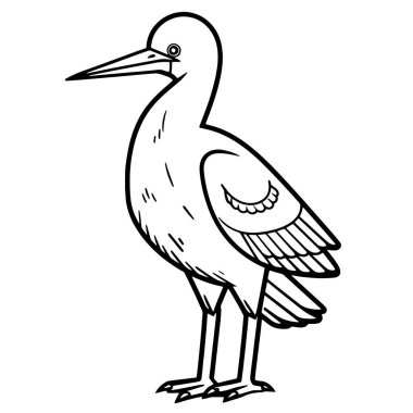 Bir balıkçıl simgesinin minimalist çizimi, kuş gözlemleme grafikleri için mükemmel.