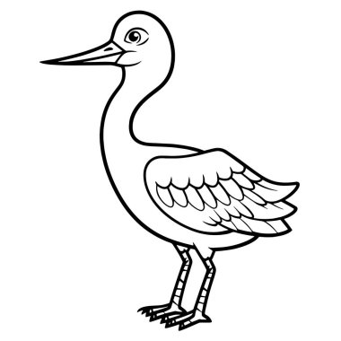 Bir balıkçıl simgesinin minimalist çizimi, kuş gözlemleme grafikleri için mükemmel.