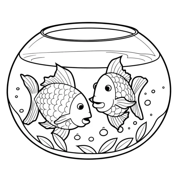 Minimalistische Darstellung Von Zwei Fischen Einem Fischschüsselsymbol Perfekt Für Aquariengrafiken — Stockvektor