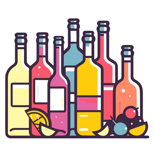 Illustrazione Bottiglie Liquore Assortite Formato Vettoriale Uso Progettuale — Vettoriale Stock