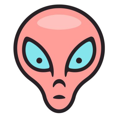 UFO 'ları, uzay keşiflerini veya uzaylılarla karşılaşmaları tasvir etmek için uygun vektör biçiminde bir uzaylı simgesi.