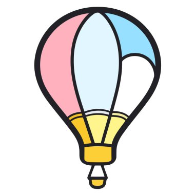 Vektör grafikleri için tasarlanmış, seyahat temalı çizimler ve eğlence etkinlikleri için mükemmel bir hava balonu simgesi.