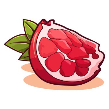 Yarım nar ya da yakut renkli meyve ikonunun ayrıntılı vektörü, gıda projeleri için mükemmel.