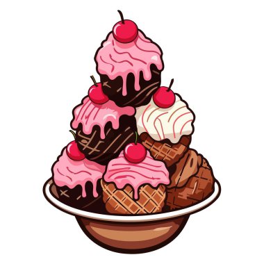 Çilekli dondurma külahının ayrıntılı vektörü, tatlı temalı grafikler için ideal..