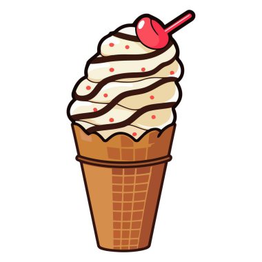 Çikolata ve vanilyalı dondurmanın ayrıntılı vektörü waffle konisi ikonu, tatlı temalı grafikler için mükemmel..