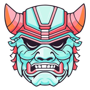 Detailed vector  of a Japanese samurai mask icon, perfect for historical and traditional graphics. clipart