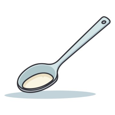 Tozlu ürünle dolu bir çay kaşığının el çizimi vektör görüntüsü, kesin ölçüm ve dozajı sembolize ediyor..