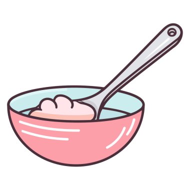 Tozlu ürünle dolu bir çay kaşığının el çizimi vektör görüntüsü, kesin ölçüm ve dozajı sembolize ediyor..