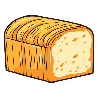 A loaf of bread drawn in a cartoonish manner, featuring rounded edges and a stylized crust, ideal for playful or lighthearted contexts. clipart
