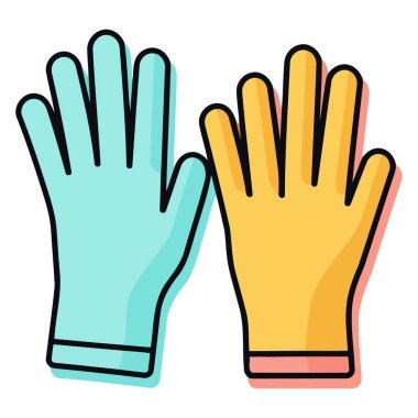 Gösterişli vektör tarzında ikonik tıp eldivenleri pürüzsüz dokusunu ve uygun şekli gösteriyor.