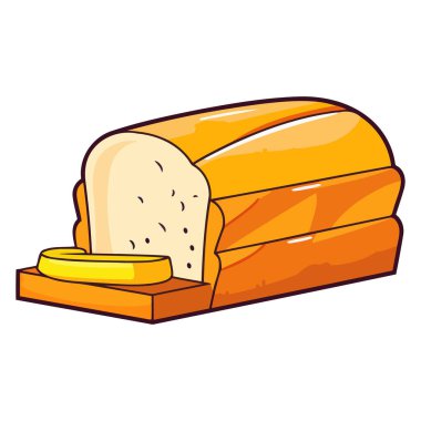 Çizgi film tarzında çizilmiş bir somun ekmek, yuvarlak kenarlı ve stilize bir kabuk, oyuncu ve neşeli bağlamlar için ideal.