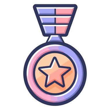 Klasik yuvarlak tasarım ve kurdelesini vurgulayan bir madalya taslak vektör simgesi