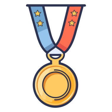 Klasik yuvarlak tasarım ve kurdelesini vurgulayan bir madalya taslak vektör simgesi