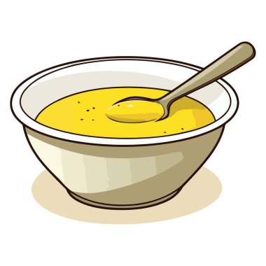 Basit yuvarlak bir kâse içeren hardal sosunu tasvir eden bir vektör tabanlı bir ikon.