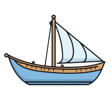 Ortaçağ teknesinin detaylı bir vektör ikonu klasik tasarımını açık bir güverte ve tek yelkenli ile gösteriyor.