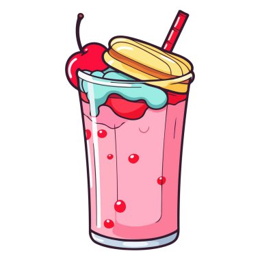 Plastik bardaktaki bir milkshake 'in vektör tabanlı ikonu, içine pipet yerleştirilmiş farklı bir kubbe kapağı içerir
