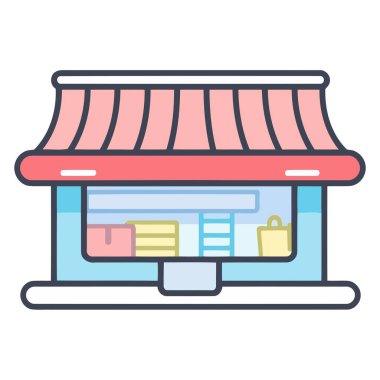 Dijital dokunuşlu sadeleştirilmiş bir araba tasarımı içeren çevrimiçi bir dükkan logosunun vektör tabanlı simgesi