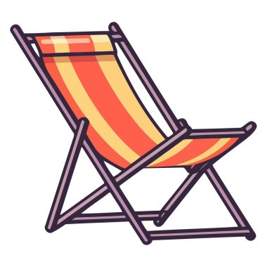 Plaj sandalyesini minimalist bir çizim tasarımında resmeden bir simge, plaj temalarını iletmek için ideal.