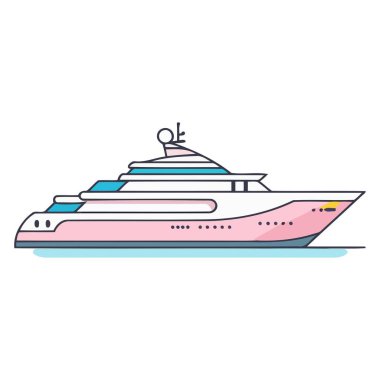 Büyük bir yatı simgeleyen bir simge, basit bir vektör tarzında tasarlanmış, zenginliği ve lüks tekne gezisini simgeliyor..