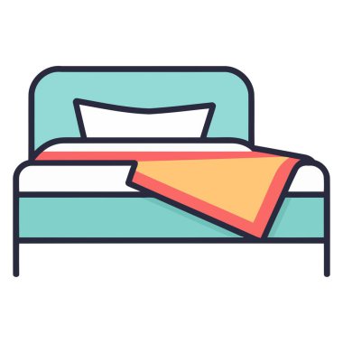 Yatak odası mobilyalarını ve rahatlamayı sembolize etmek için temel vektör tarzında çizilmiş bir yatak simgesi.