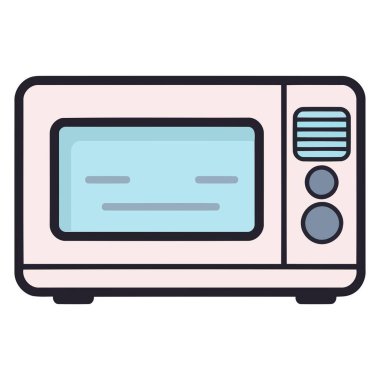 Şeffaf bir kapı ile kompakt yapısını vurgulayan, bir mikrodalga tabanlı bir vektör ikonu