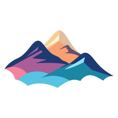 Bir dağın ikonuna dayanan, sivri uçlu bir tepeyle basitleştirilmiş bir ana hatla...