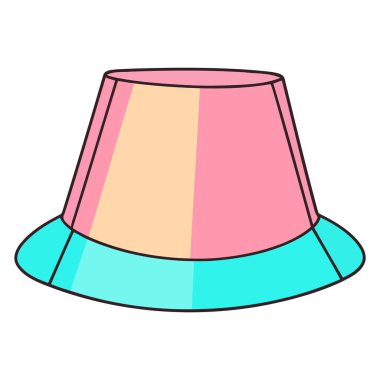 Çizgi film tarzında bir kova şapkayı temsil eden simge, çıkartma veya şakacı çizimler için uygundur.