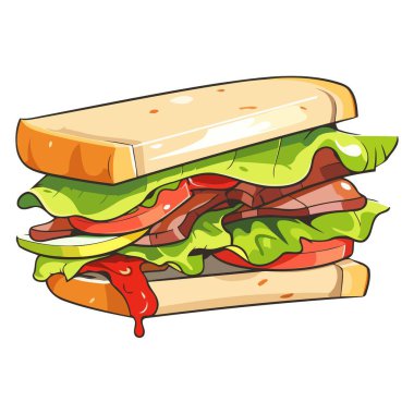 BLT sandviçini temsil eden bir simge, temel vektör formatında dizayn edilmiş, simgesel sandviçi gösteriyor