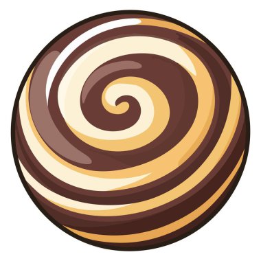 Karamel kıvrımlı bir çikolata topunun vektör çizimi, şekerlemeler için mükemmel..