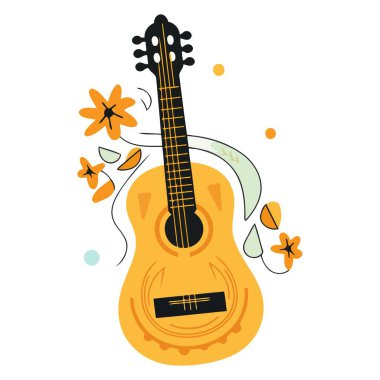 Vektör simgesi Hippy sarı gitar. Müzikle ilgili tasarımlar için mükemmel bir tasvir..