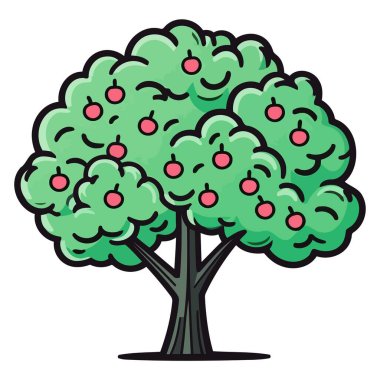 Dijital projeler için ideal, canlı bir elma ağacının vektör elma ağacı simgesi ölçeklenebilir grafiği.