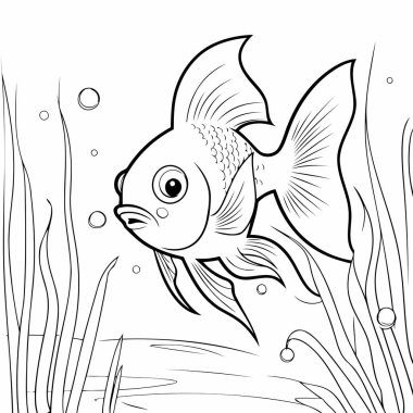 Basit çizgi sanatı vektör biçiminde şirin bir balık.