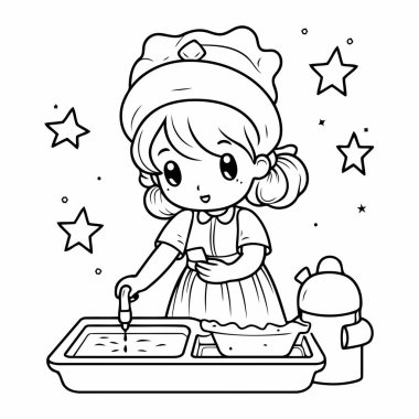 Basit bir çizgi sanatı. Vektör stili güzel bir kız..