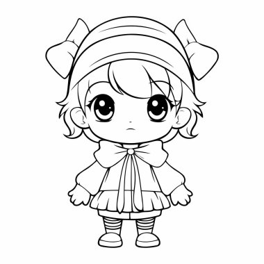 Basit bir çizgi sanatı. Vektör stili güzel bir kız..