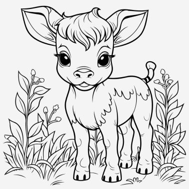 Basit çizgiler, vektör stili şirin bir inek..