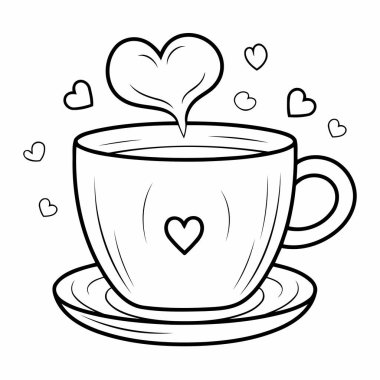 Basit çizgiler, vektör tarzında şirin bir fincan kahve..