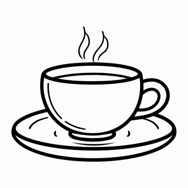 Basit çizgiler, vektör tarzında şirin bir fincan kahve..