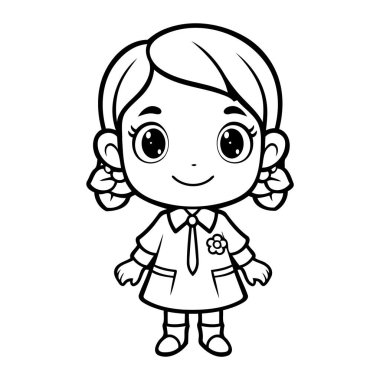 Basit bir çizgi sanatı. Vektör stili güzel bir kız..