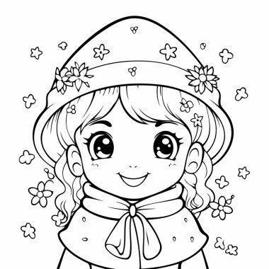 Basit bir çizgi sanatı. Vektör stili güzel bir kız..