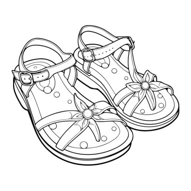 Basit çizgi sanatı vektör biçiminde sevimli sandaletler.