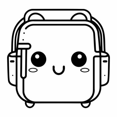 Basit çizgi sanatı, vektör tarzında şirin bir okul çantası..