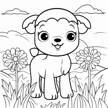 Simple line art a cute sheep in vector style.