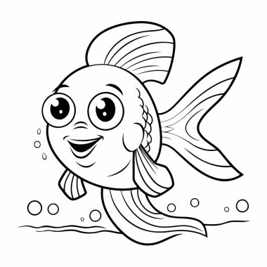 Basit çizgi sanatı vektör biçiminde şirin bir balık.