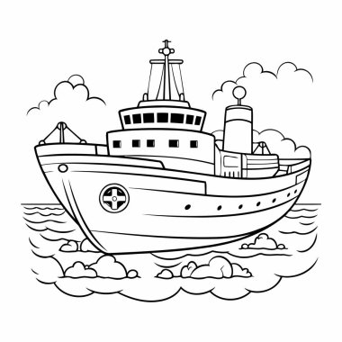 Basit çizgiler, vektör biçiminde şirin bir tekne..