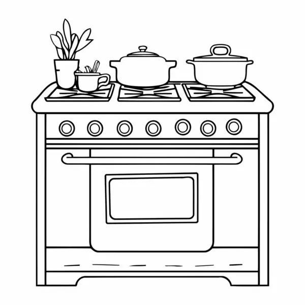Simple line art a cute stove in vector style.